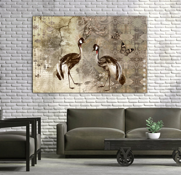 Animal Canvas Wall Art - Retro Cranes