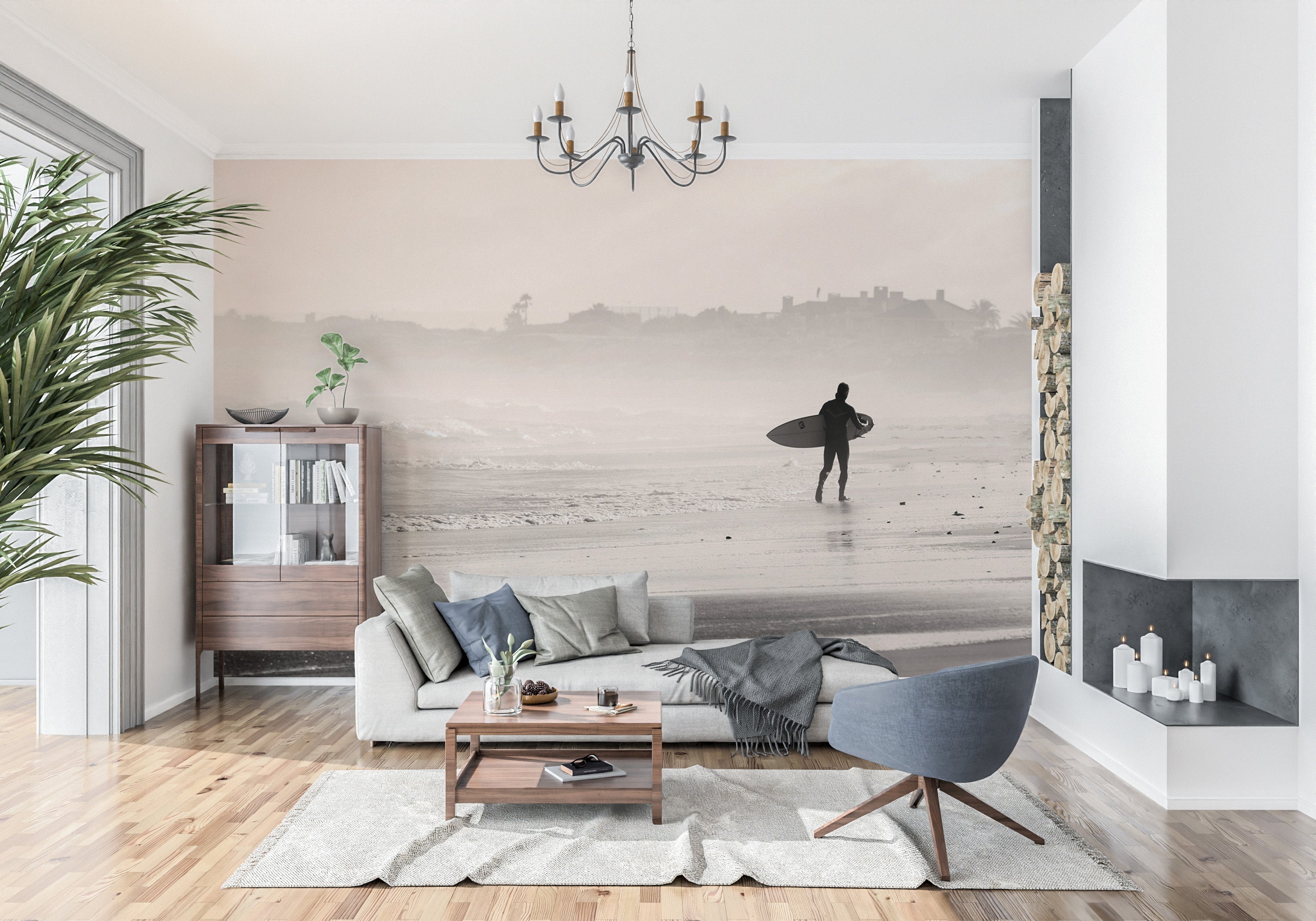 Beach Wallpaper Wall Mural - Surfer by the Ocean-Tiptophomedecor