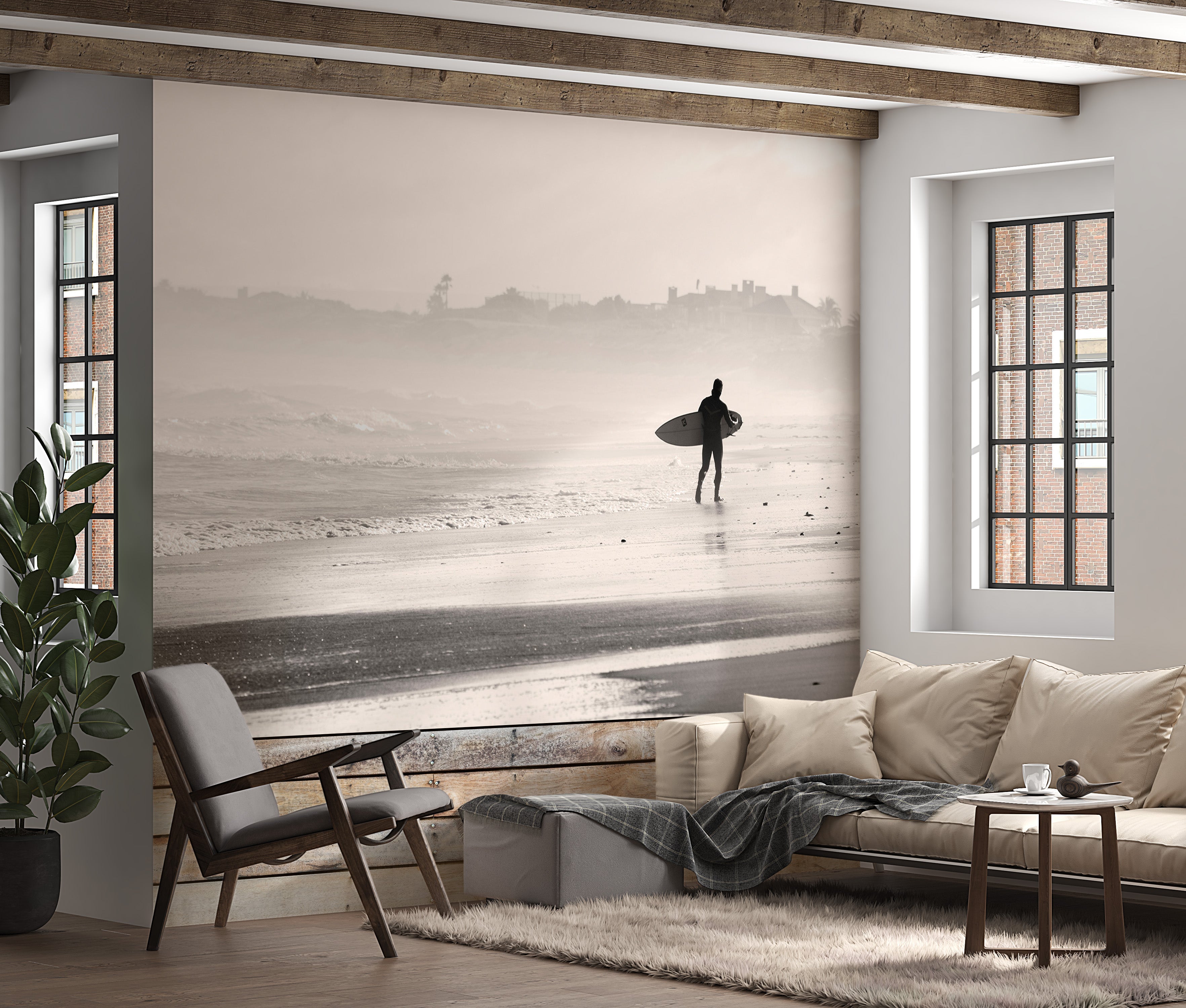 Beach Wallpaper Wall Mural - Surfer by the Ocean-Tiptophomedecor