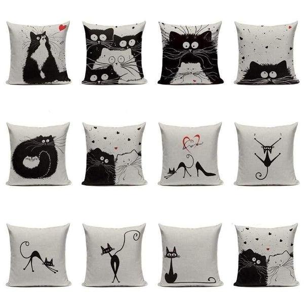 Black Cartoon Cat Cushion Covers