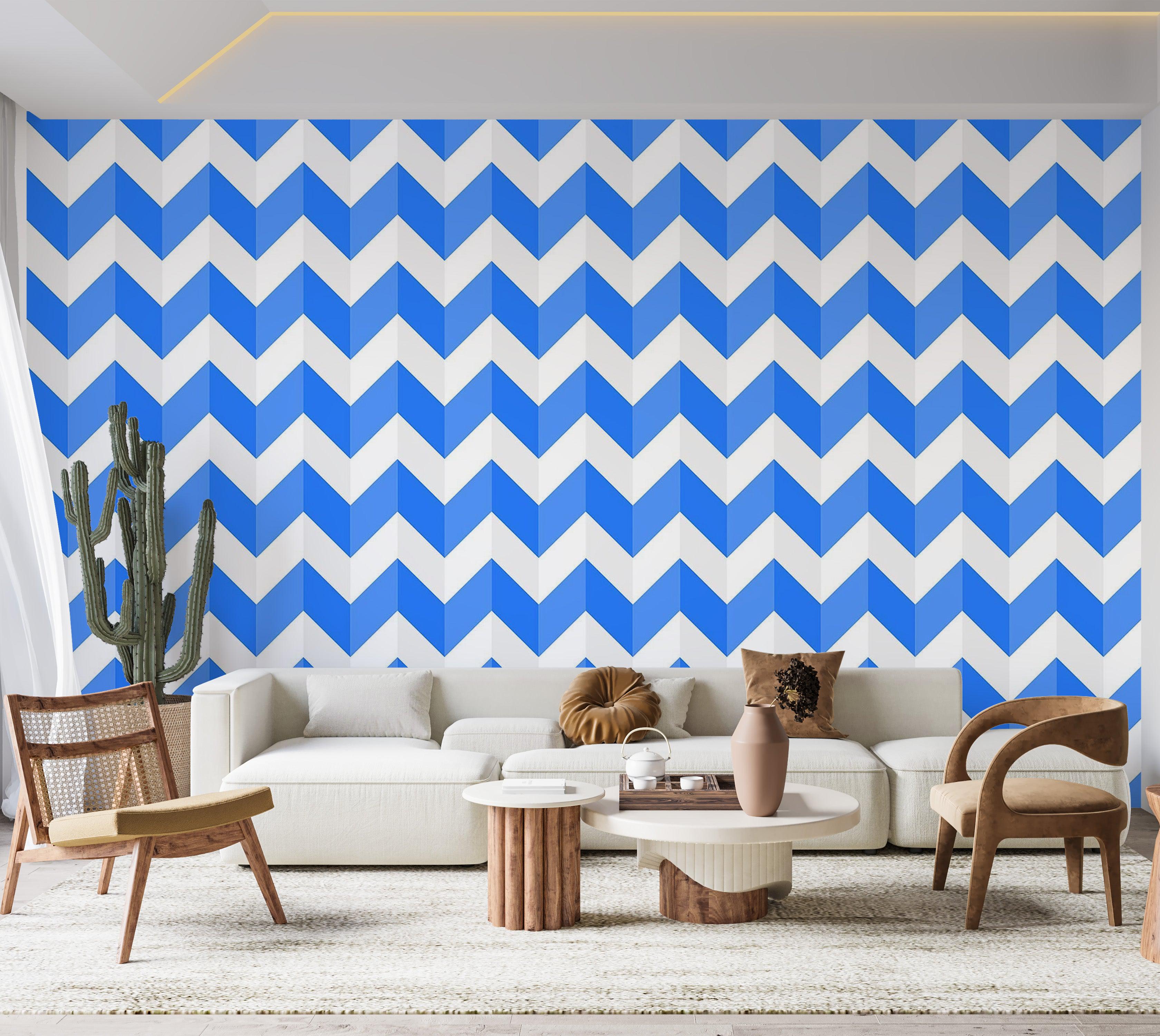 Premium Wallpaper Wall Mural - Blue Chevron Pattern