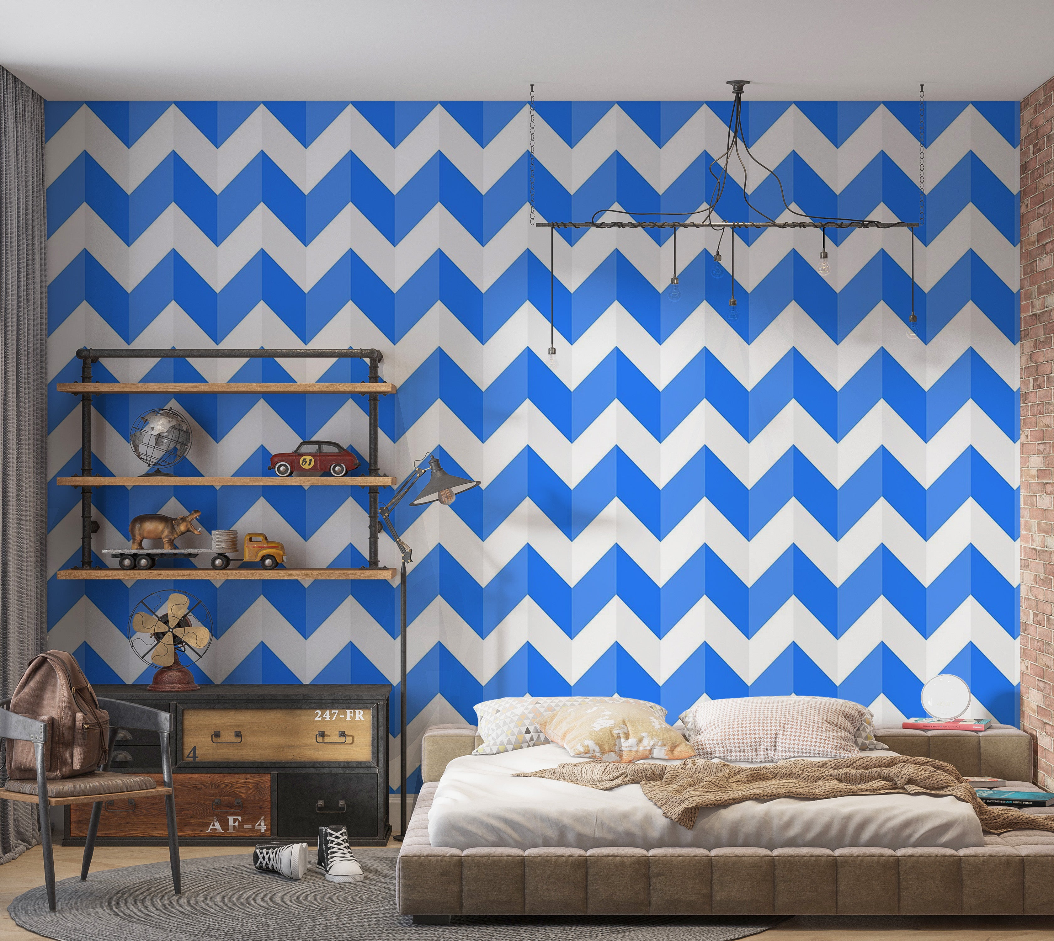 Premium Wallpaper Wall Mural - Blue Chevron Pattern