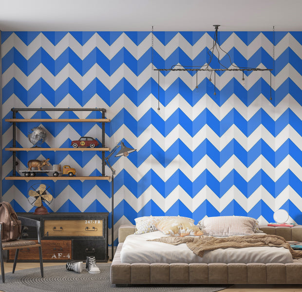 Premium Wallpaper Wall Mural - Blue Chevron Pattern