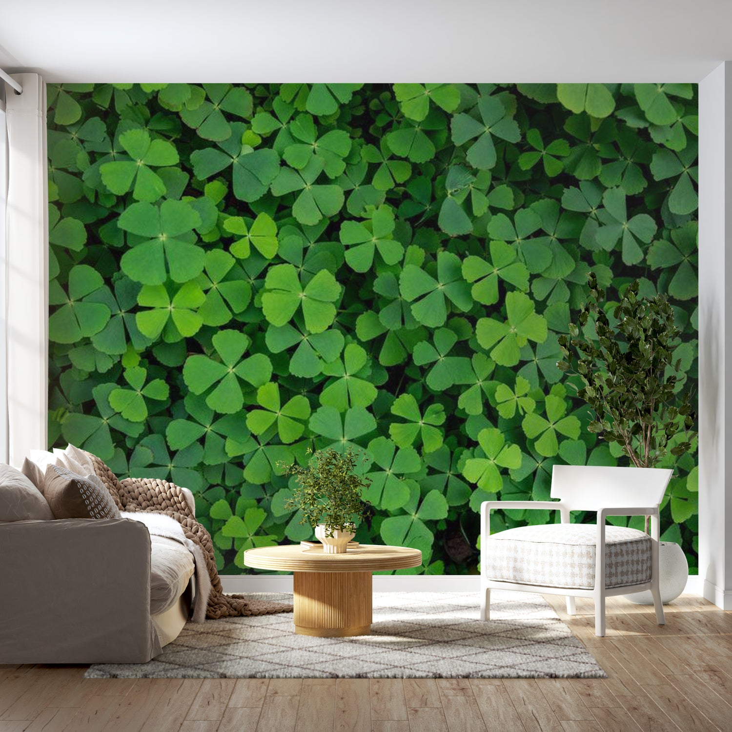 Botanical Wallpaper Wall Mural - Green Clover