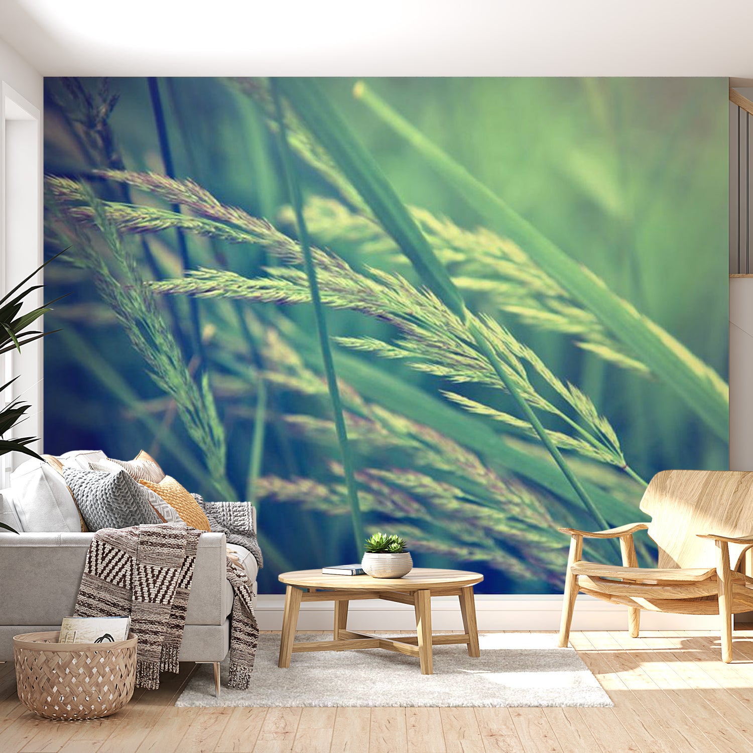 Botanical Wallpaper Wall Mural - Green Grass