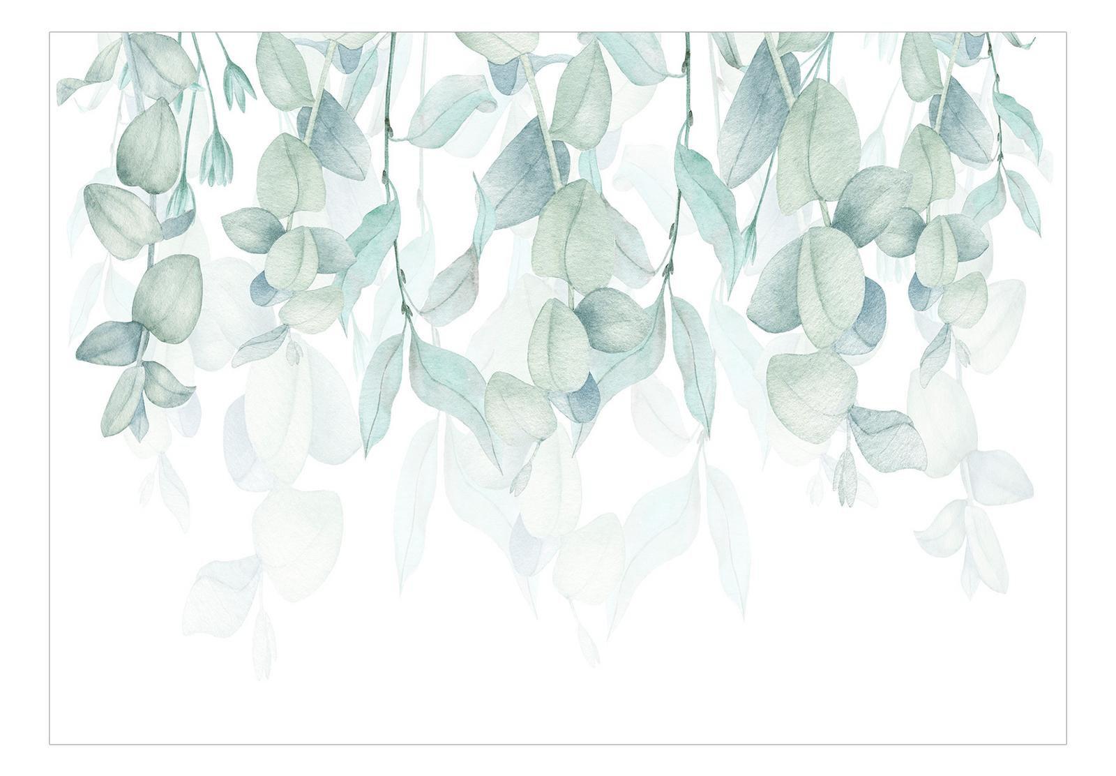 Botanical Wallpaper Wall Mural - Pastel Watercolor Leaves