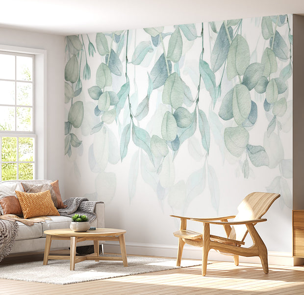 Botanical Wallpaper Wall Mural - Pastel Watercolor Leaves