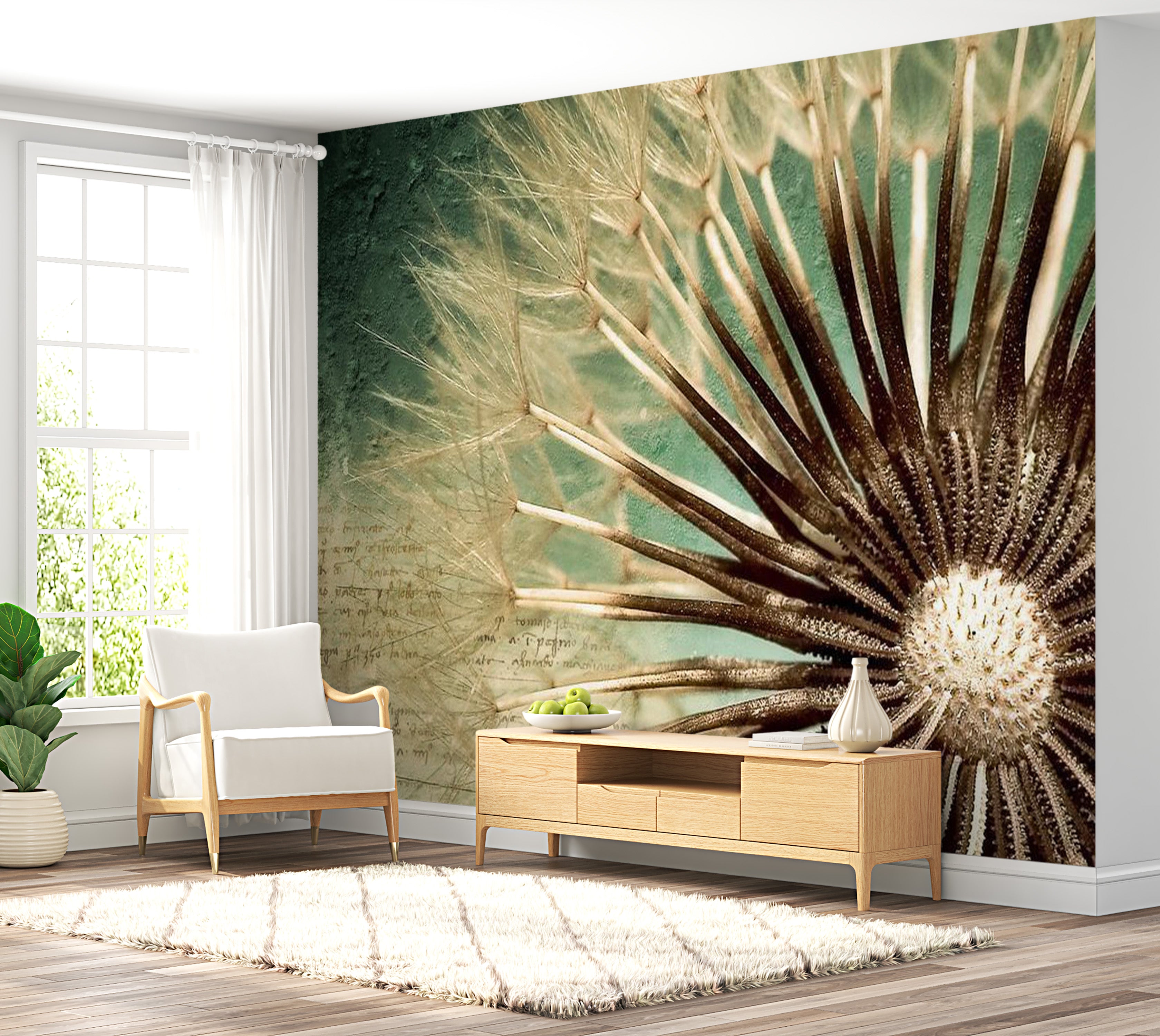 Botanical Wallpaper Wall Mural - Retro Dandelion