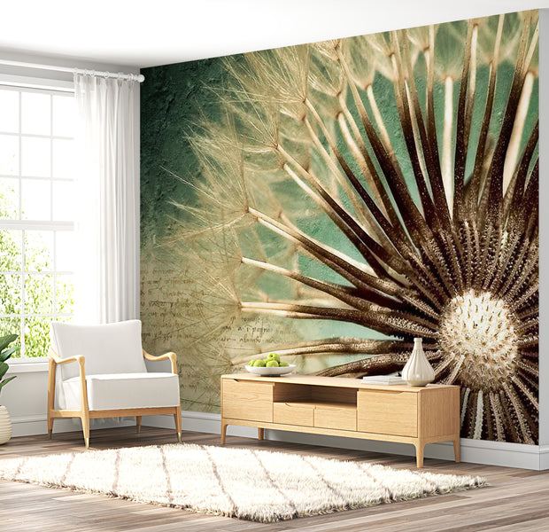 Botanical Wallpaper Wall Mural - Retro Dandelion