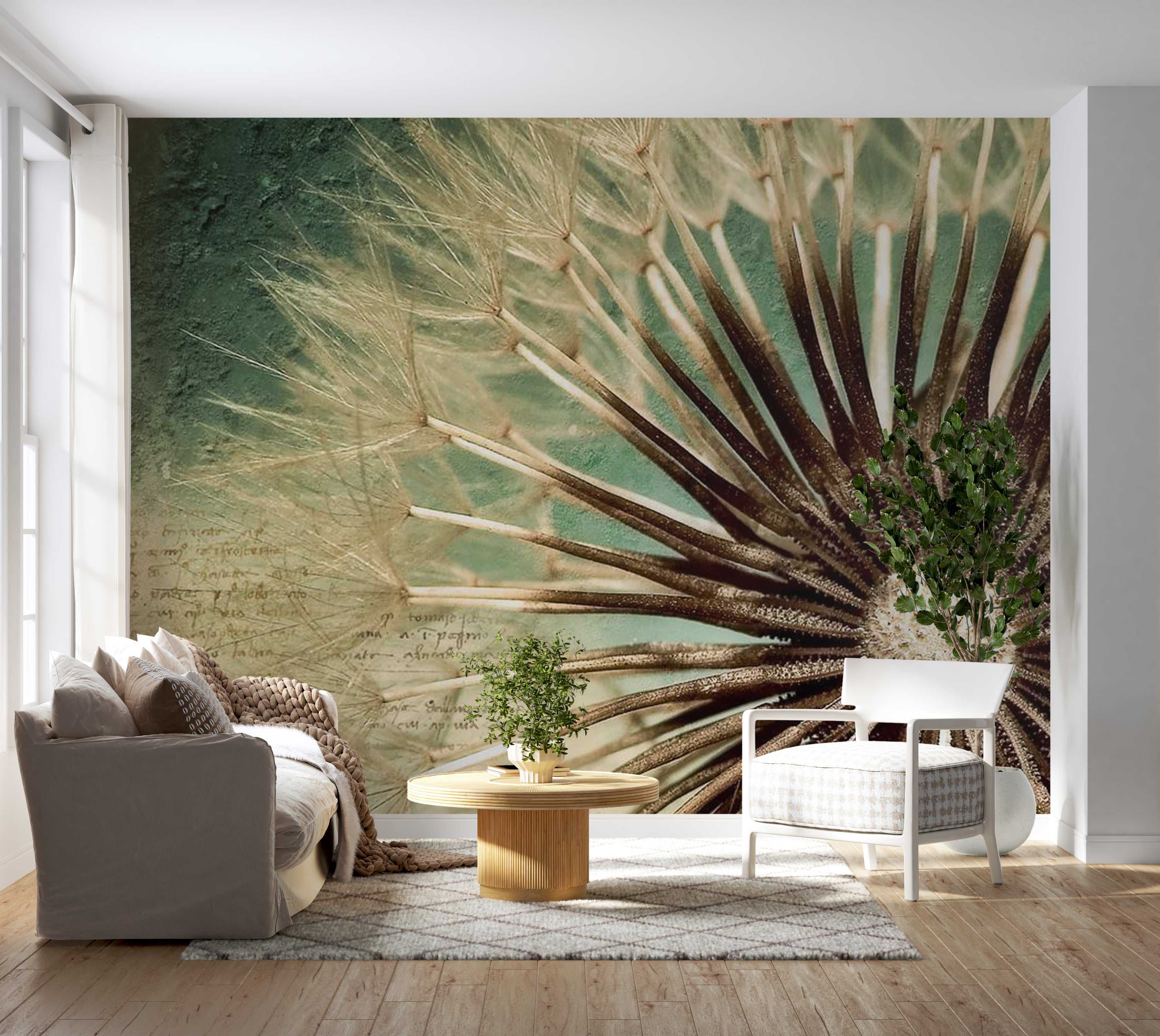 Botanical Wallpaper Wall Mural - Retro Dandelion