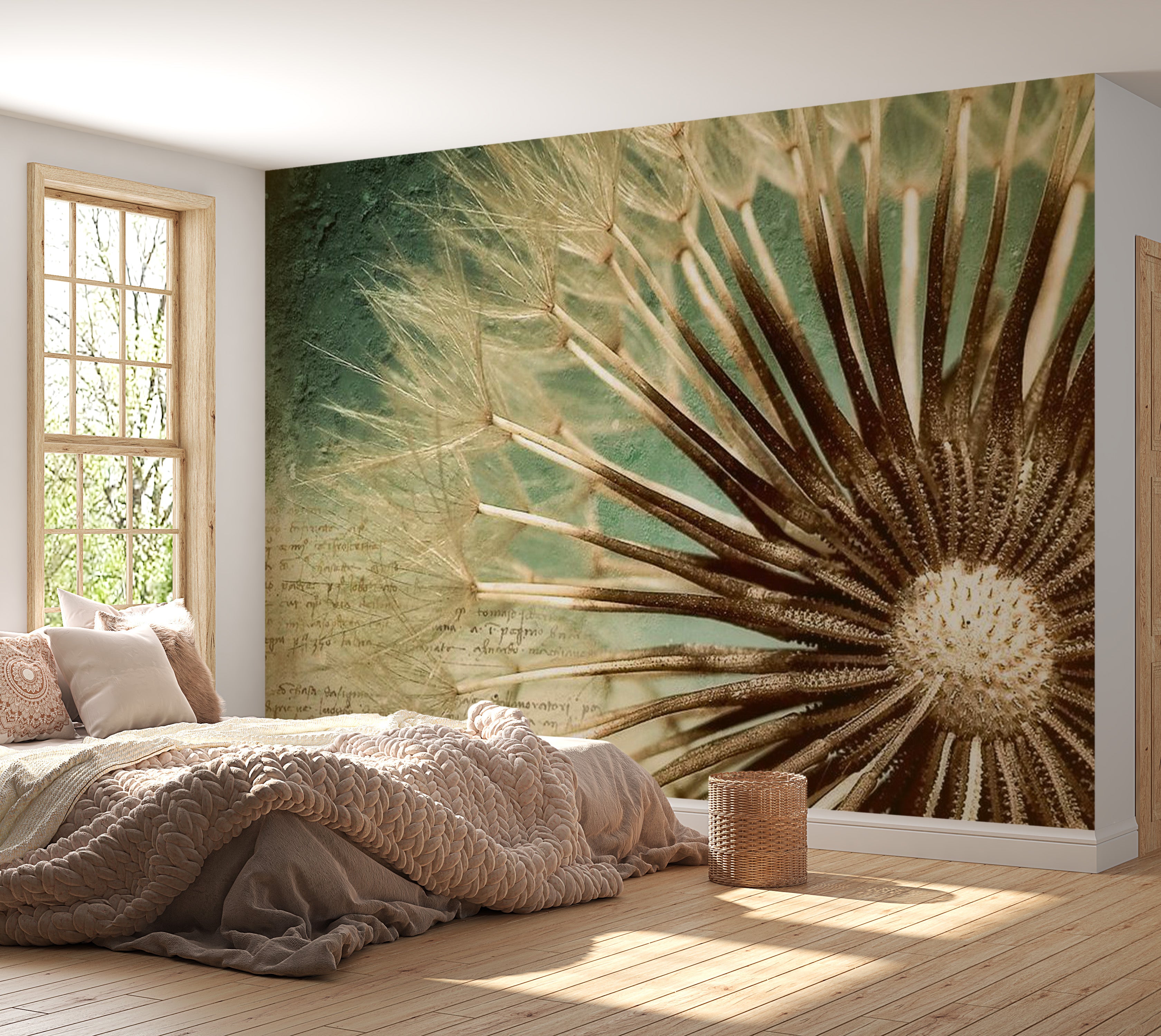 Botanical Wallpaper Wall Mural - Retro Dandelion