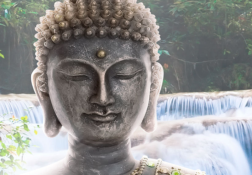 Spiritual Canvas Wall Art - Buddha At Waterfall - 5 Pieces