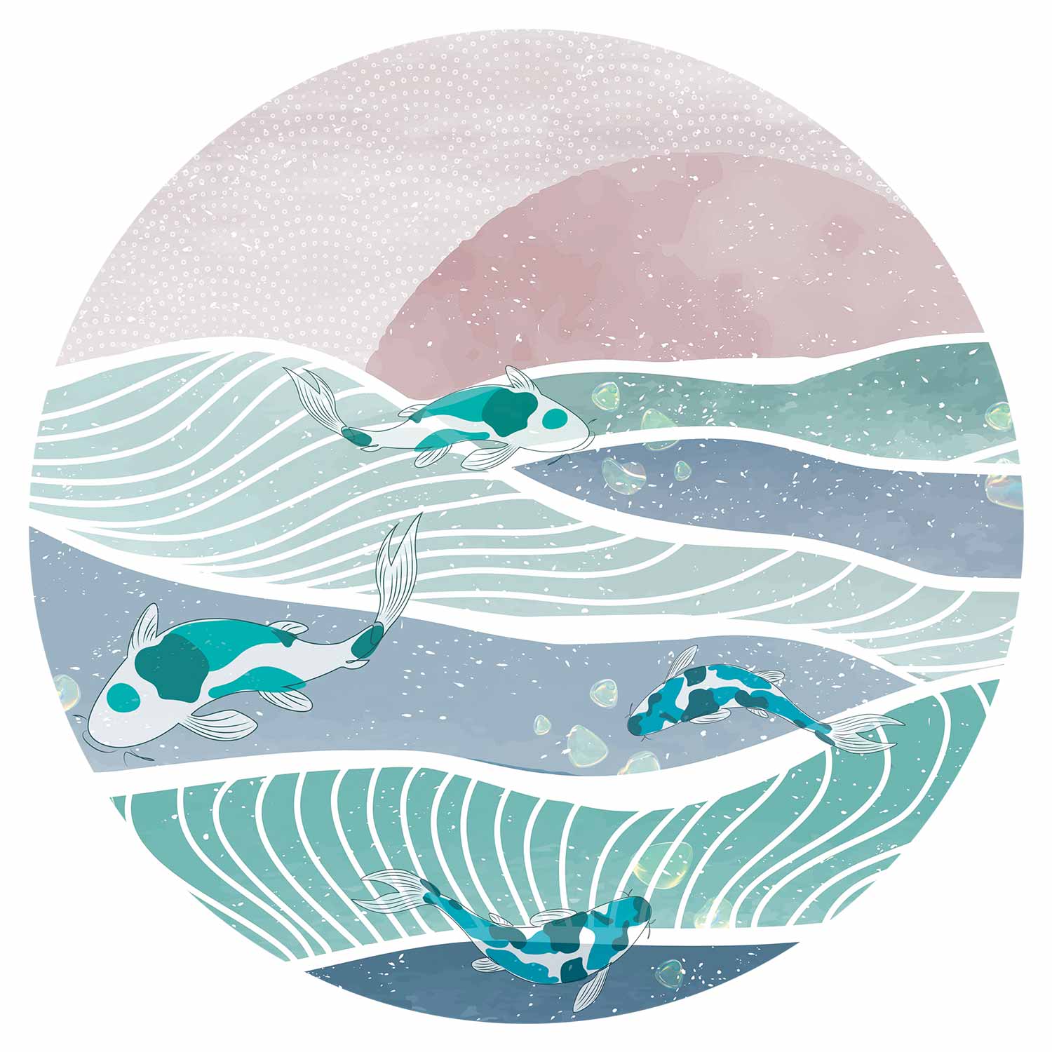 Round Wall Mural - Fish On The Waves