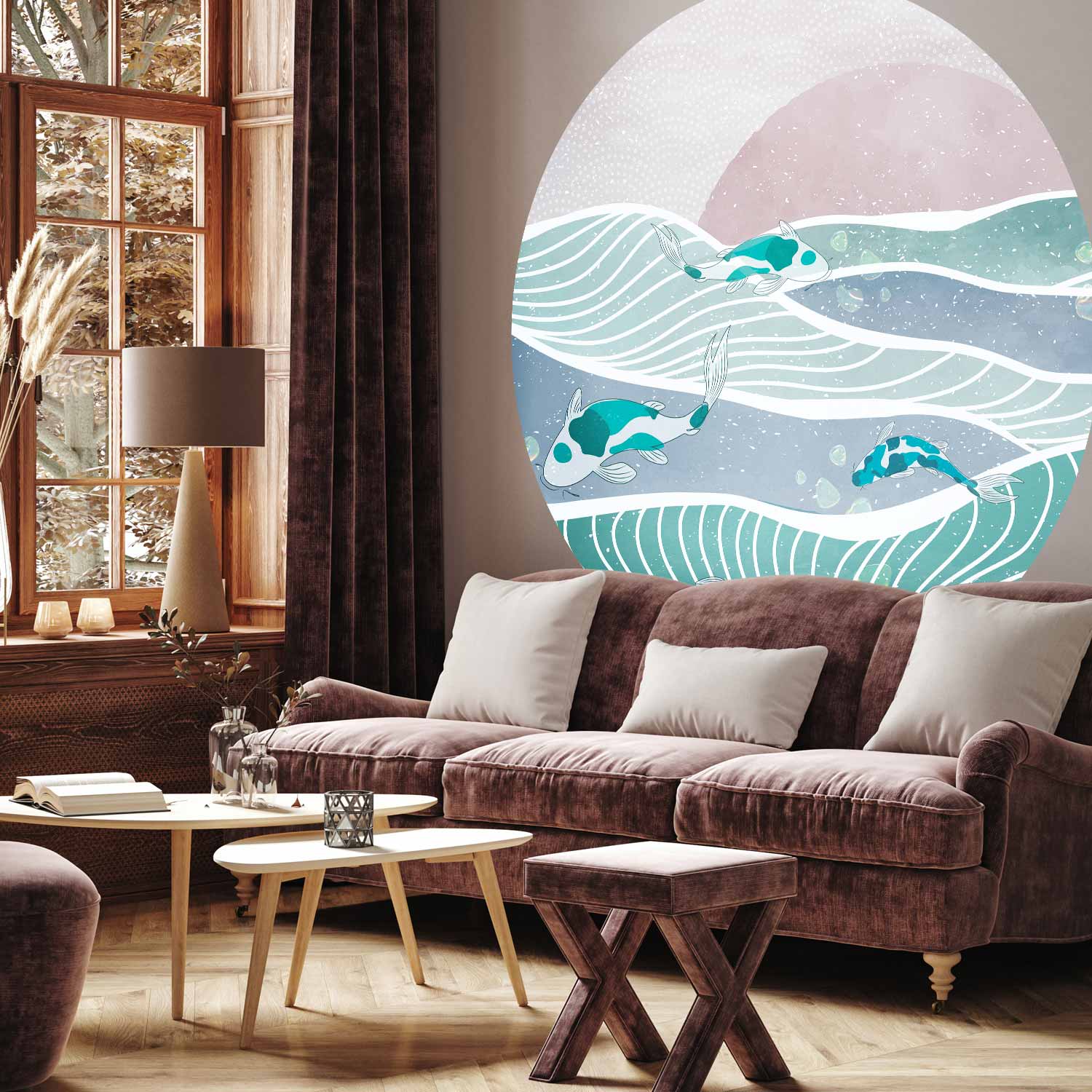 Round Wall Mural - Fish On The Waves