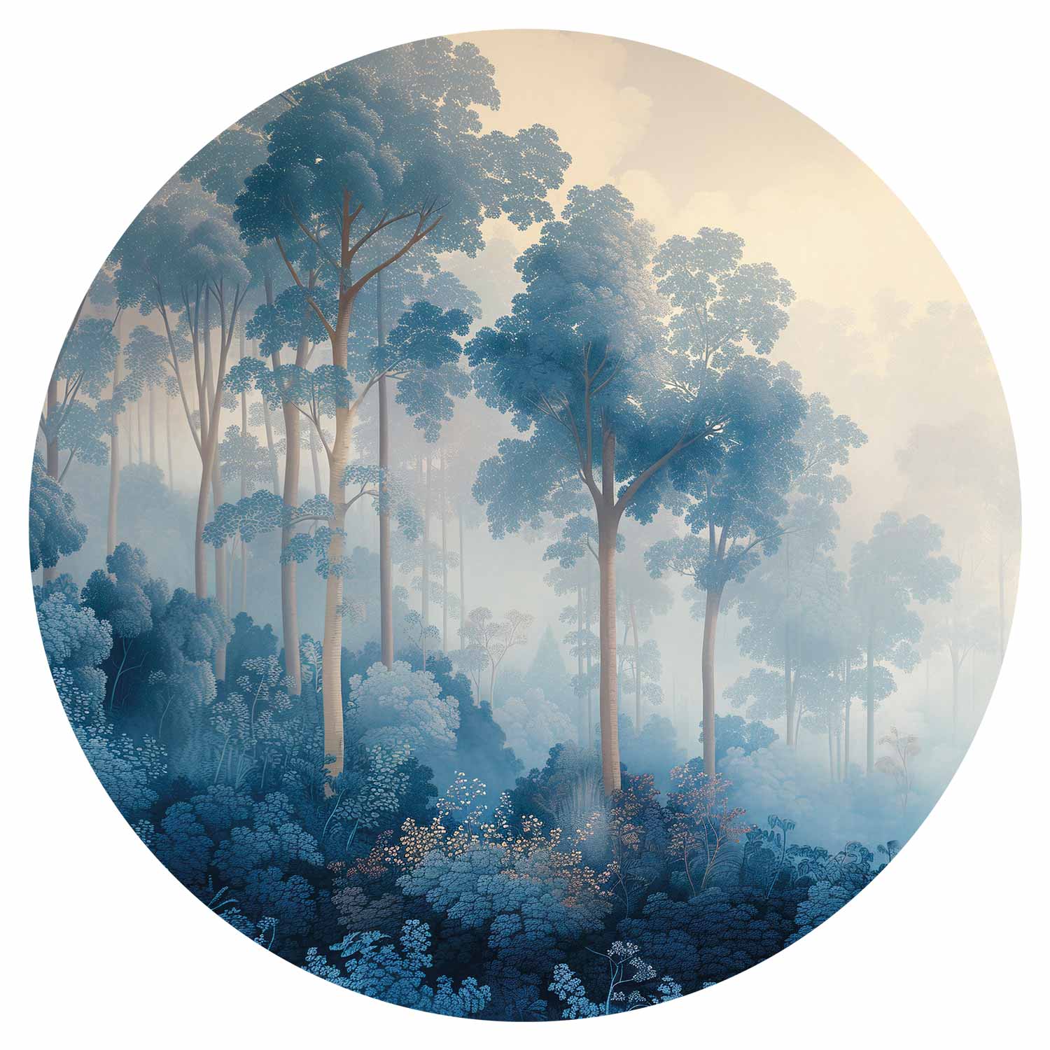 Round Wall Mural - A Forest In Misty Shades Of Blue