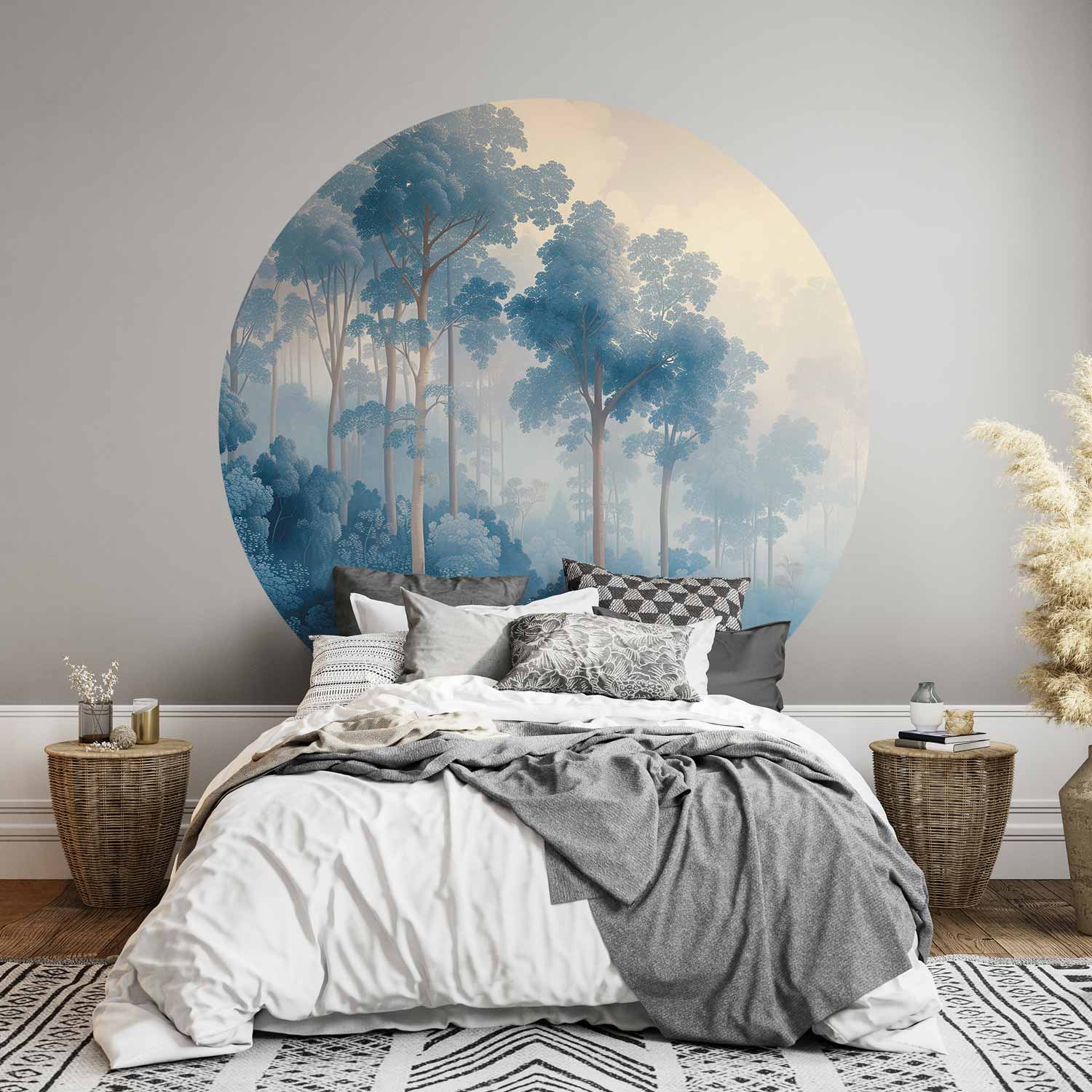 Round Wall Mural - A Forest In Misty Shades Of Blue