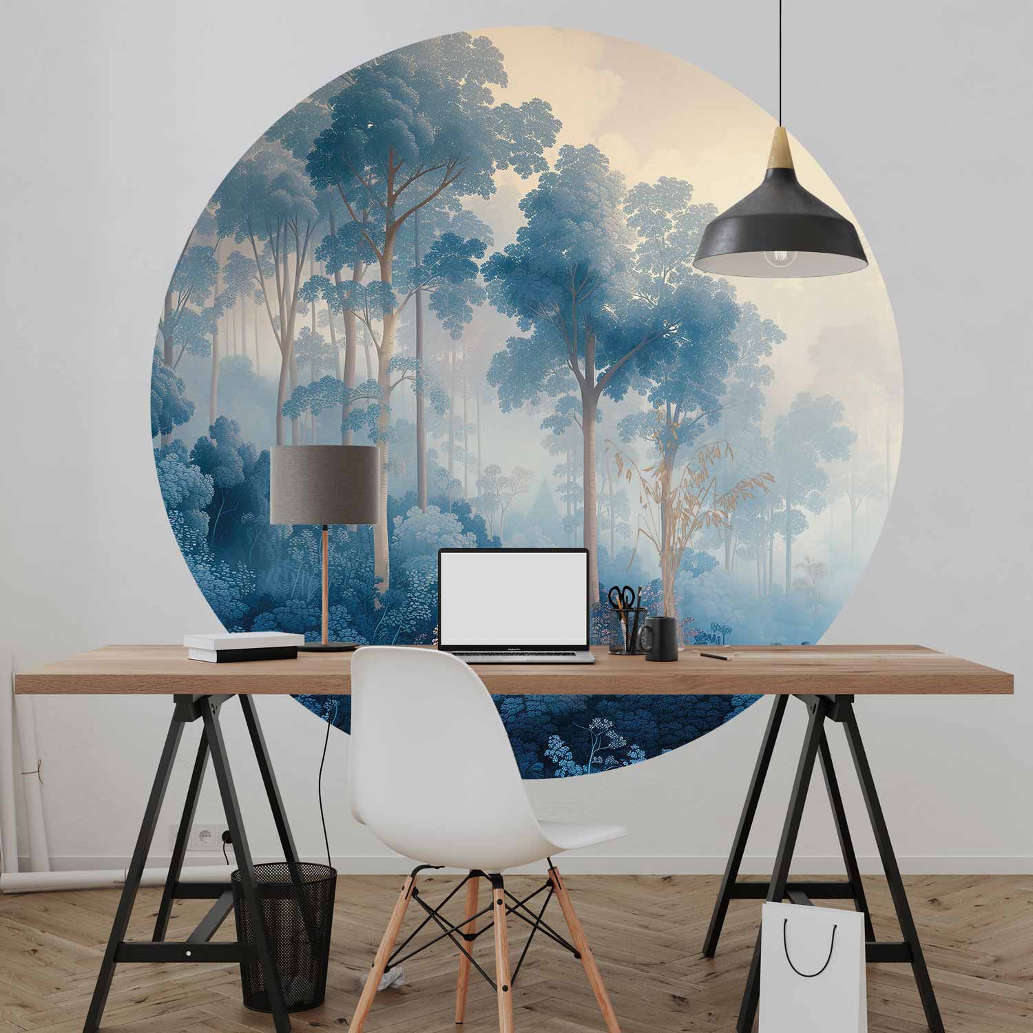 Round Wall Mural - A Forest In Misty Shades Of Blue
