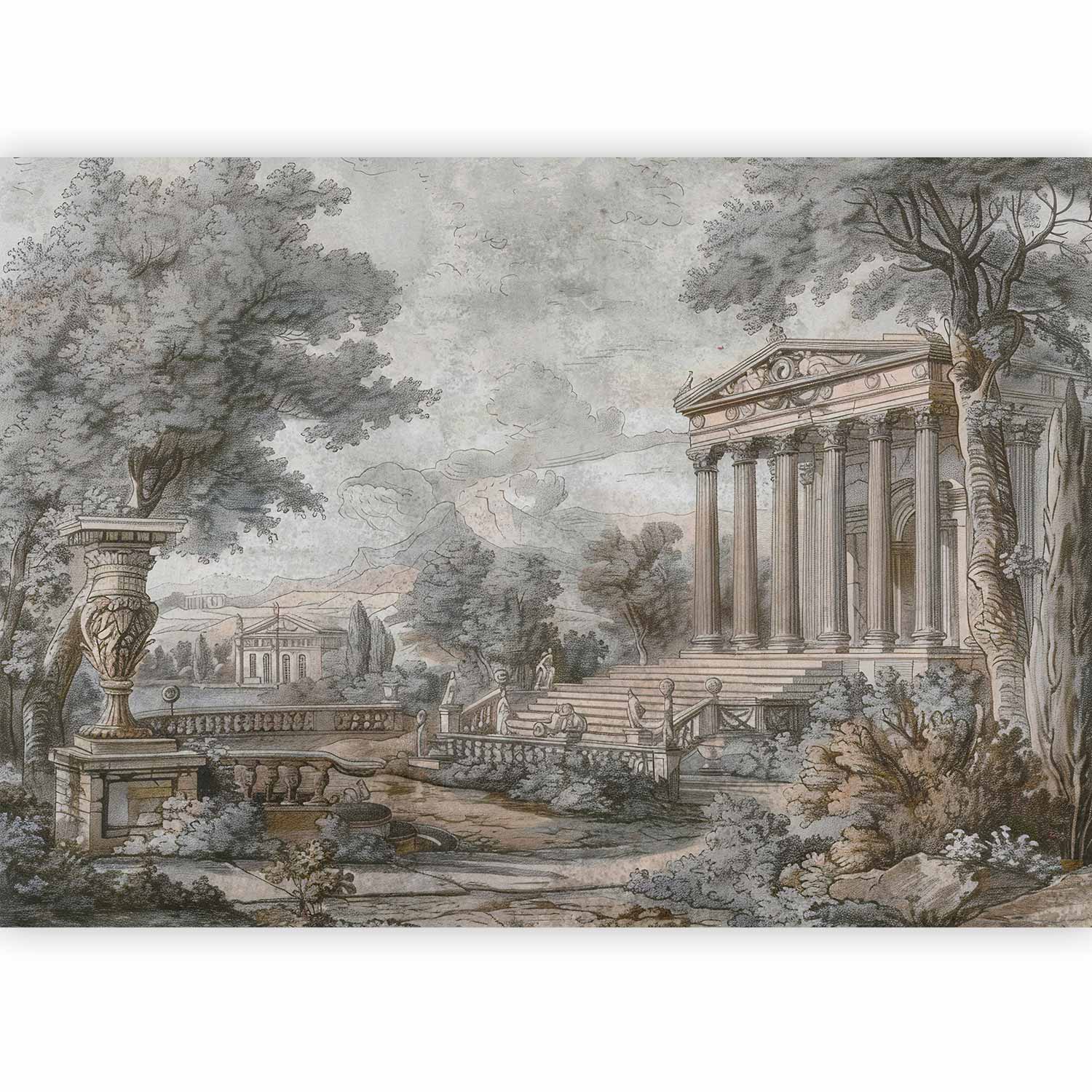 Premium Landscape Wall Mural - Temple On A Hill - Greek Architecture In Subdued Colours