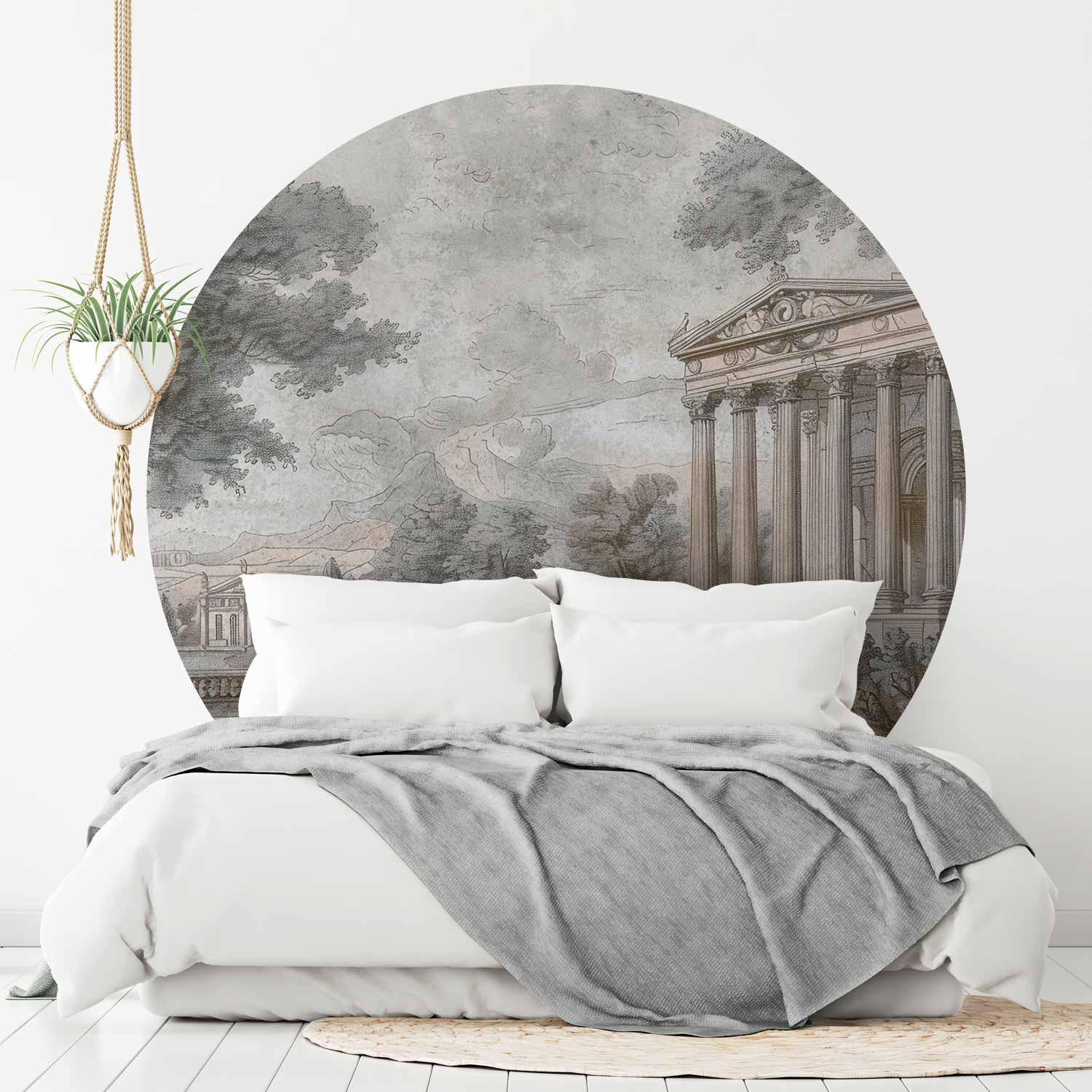 Round Wall Mural - Temple On A Hill - Greek Architecture In Subdued Colours