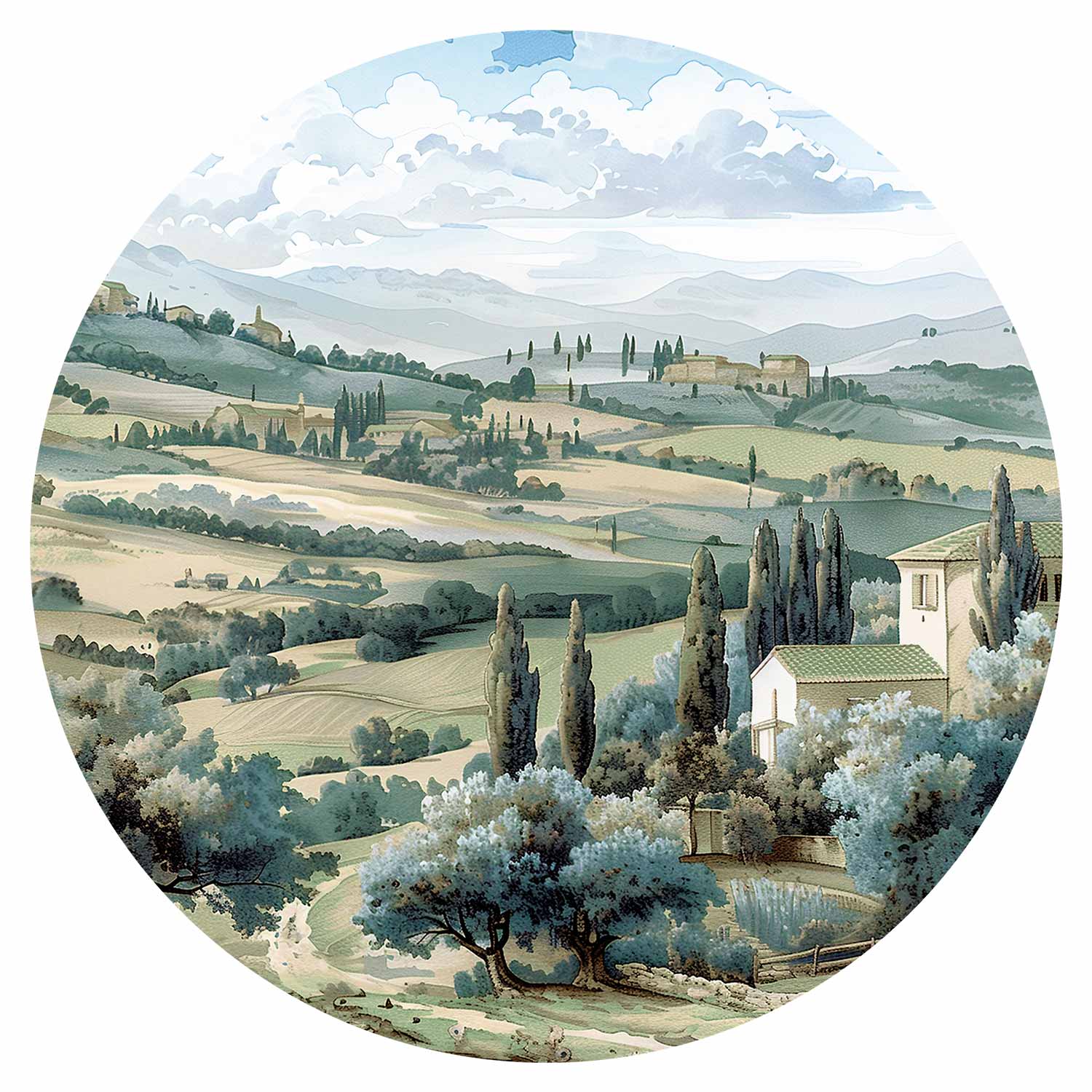 Round Wall Mural - Landscape With Sunny Green Fields