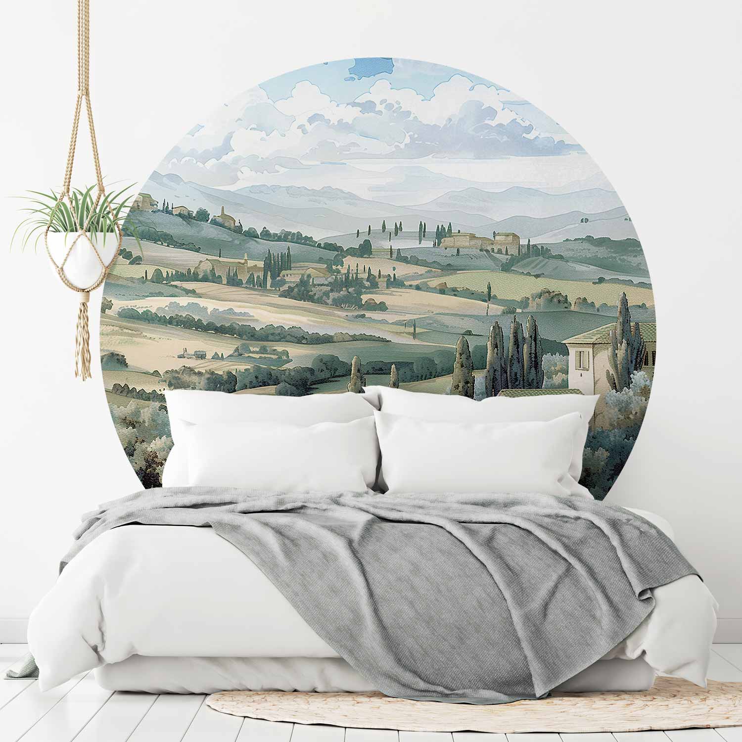 Round Wall Mural - Landscape With Sunny Green Fields