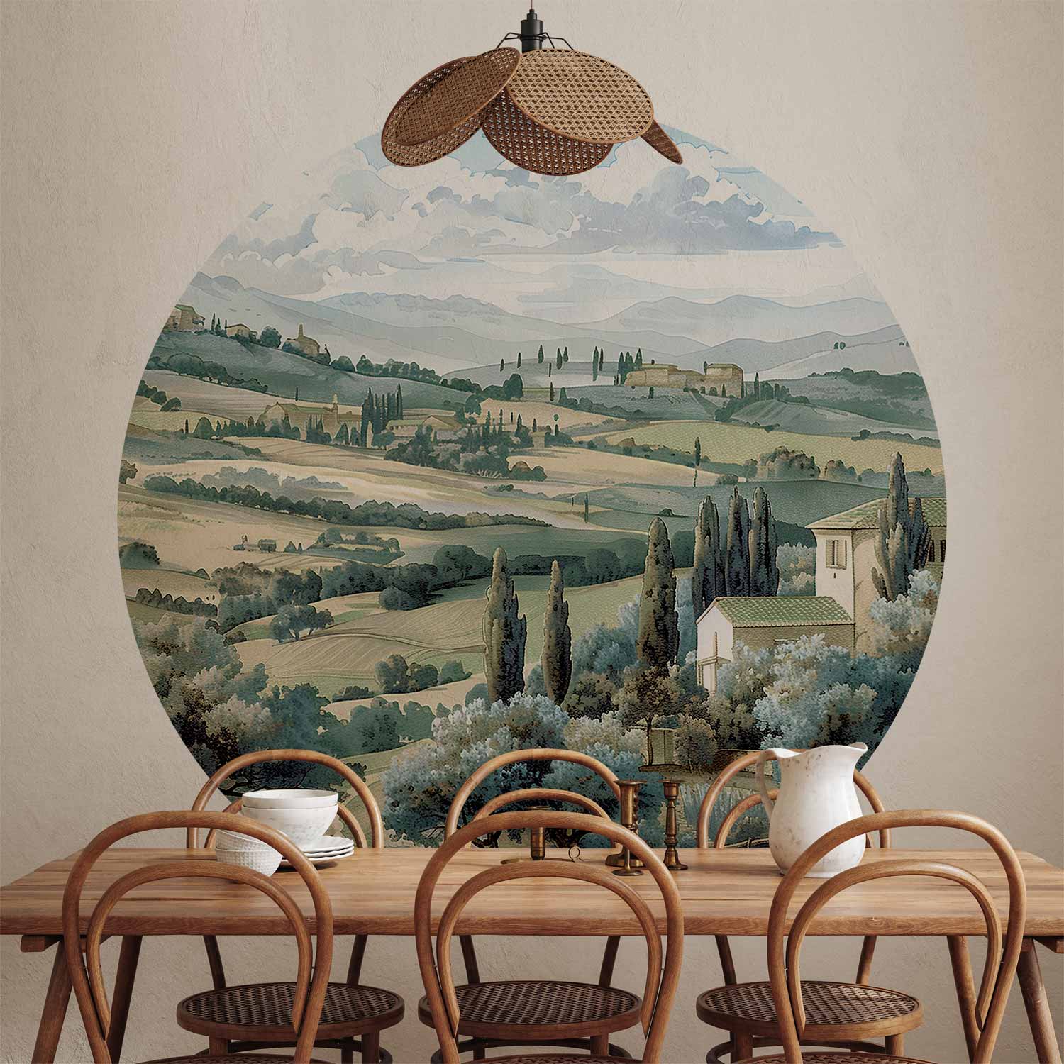 Round Wall Mural - Landscape With Sunny Green Fields