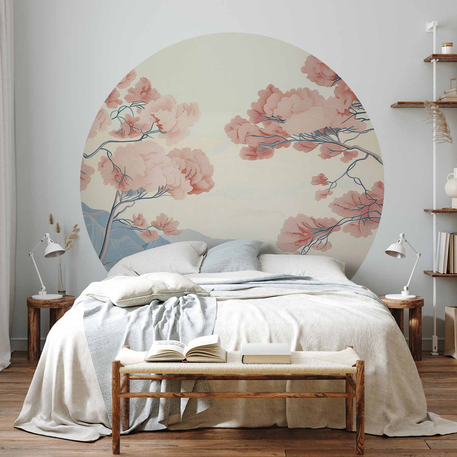Round Wall Mural - Ocean, Cliffs And Trees, A Delicate Motif In Pastel Colours