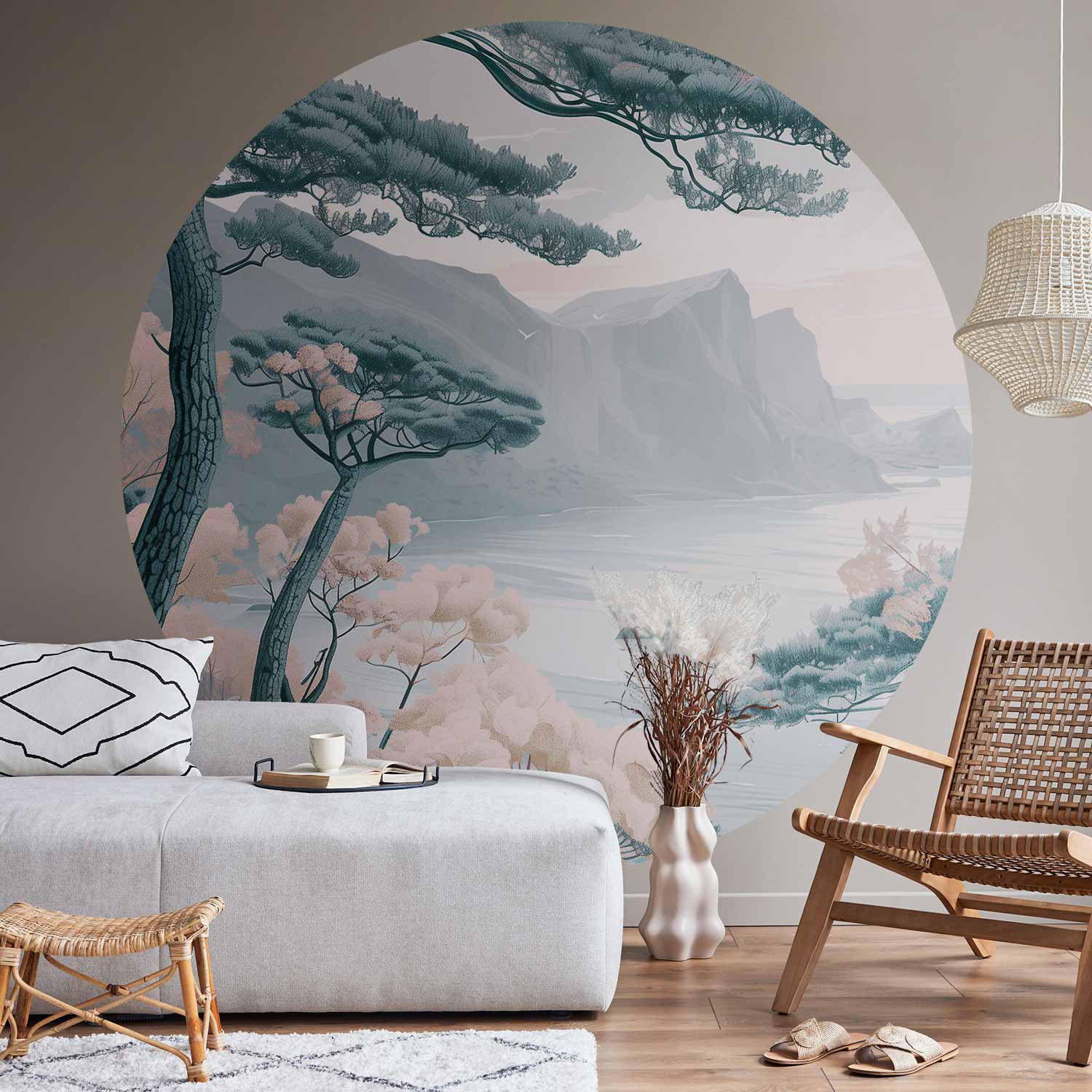 Round Wall Mural - Blue Coast In Delicate Colours