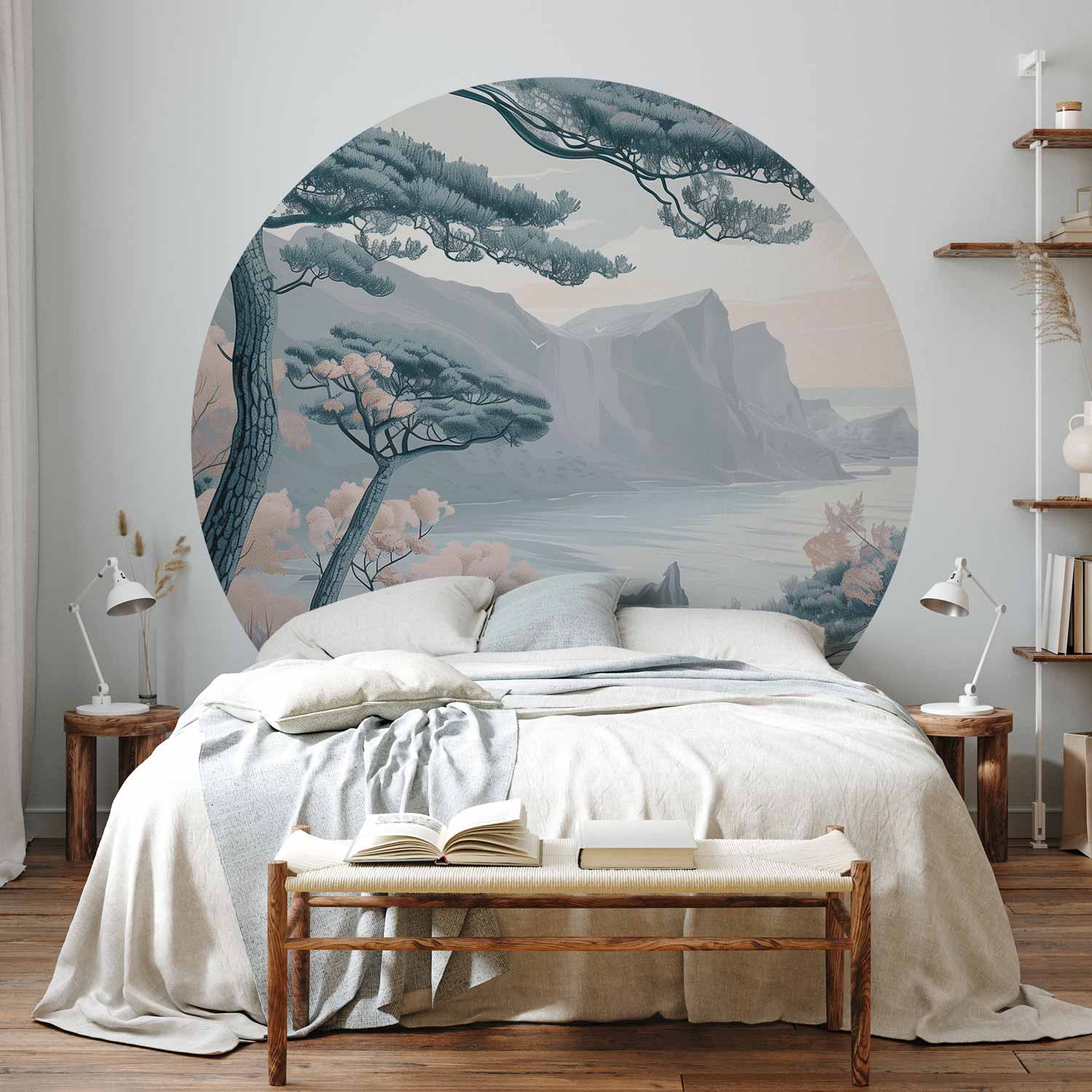 Round Wall Mural - Blue Coast In Delicate Colours