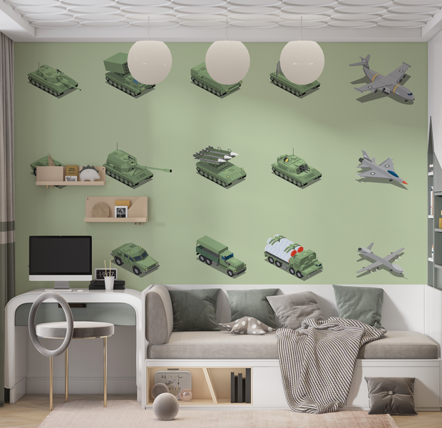 Premium Peel & Stick Wall Mural - Military Vehicles Collection