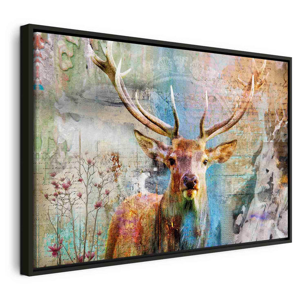 Floating Framed Canvas Art - Deer on Wood