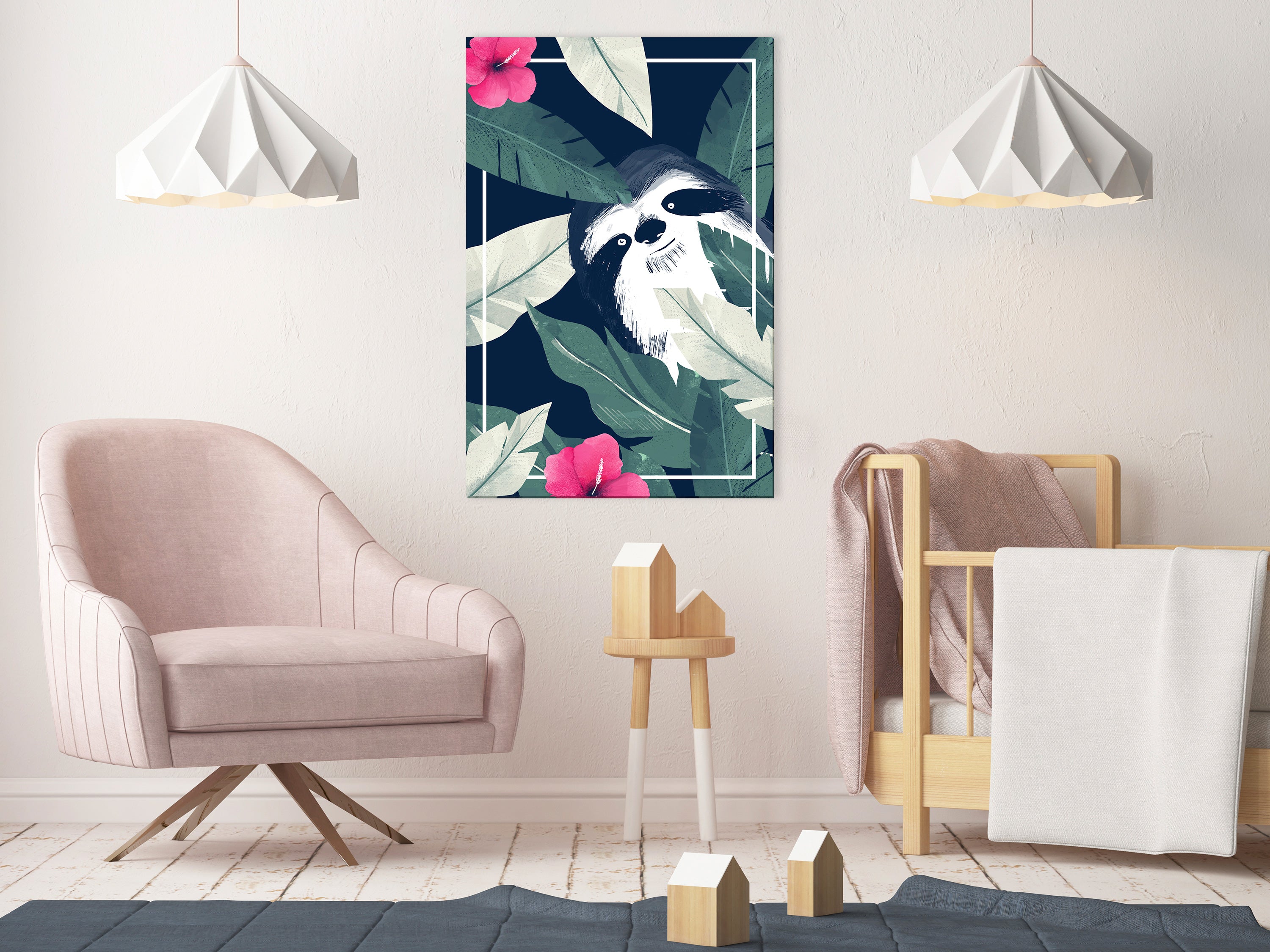 Cartoon Canvas Wall Art - Sloth in the Tropics