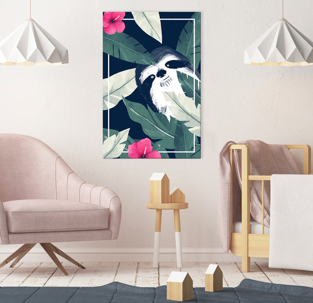 Cartoon Canvas Wall Art - Sloth in the Tropics
