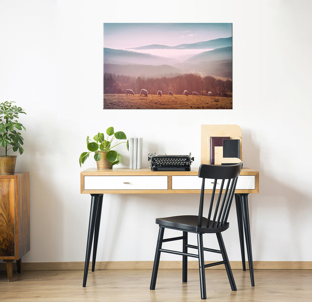 Landscape Canvas Wall Art - Sheep Grazing Grass