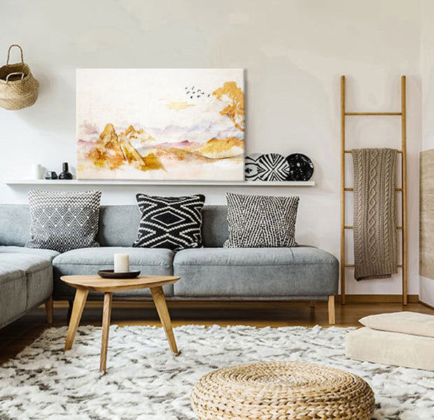 Abstract Canvas Wall Art - Golden Mountains