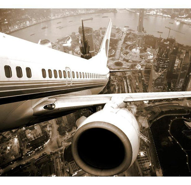 Cityscape Wallpaper Wall Mural - Airplane Taking Off From The City