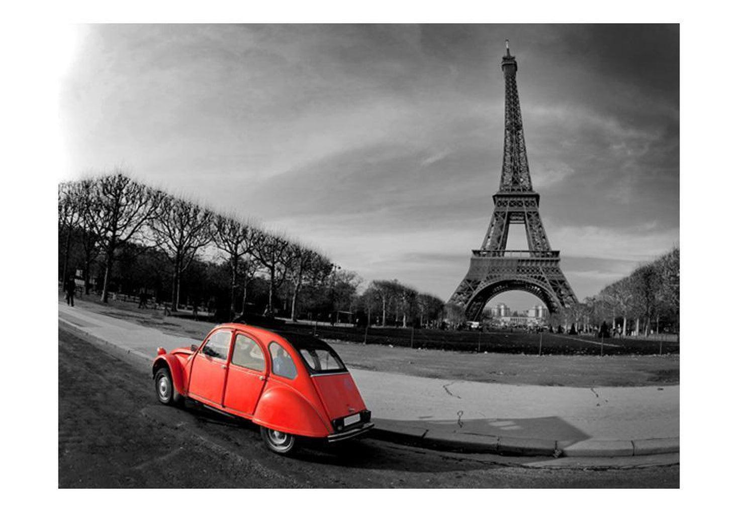 Cityscape Wallpaper Wall Mural - Eiffel Tower And Red Car