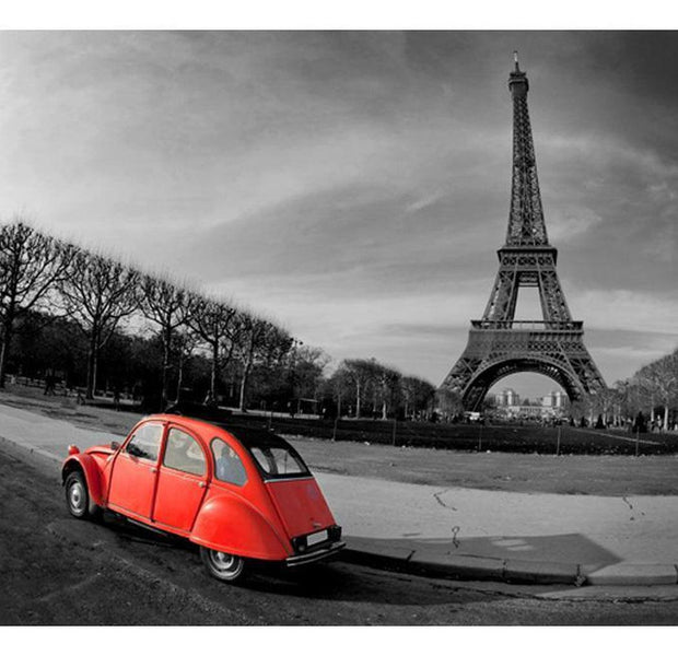 Cityscape Wallpaper Wall Mural - Eiffel Tower And Red Car