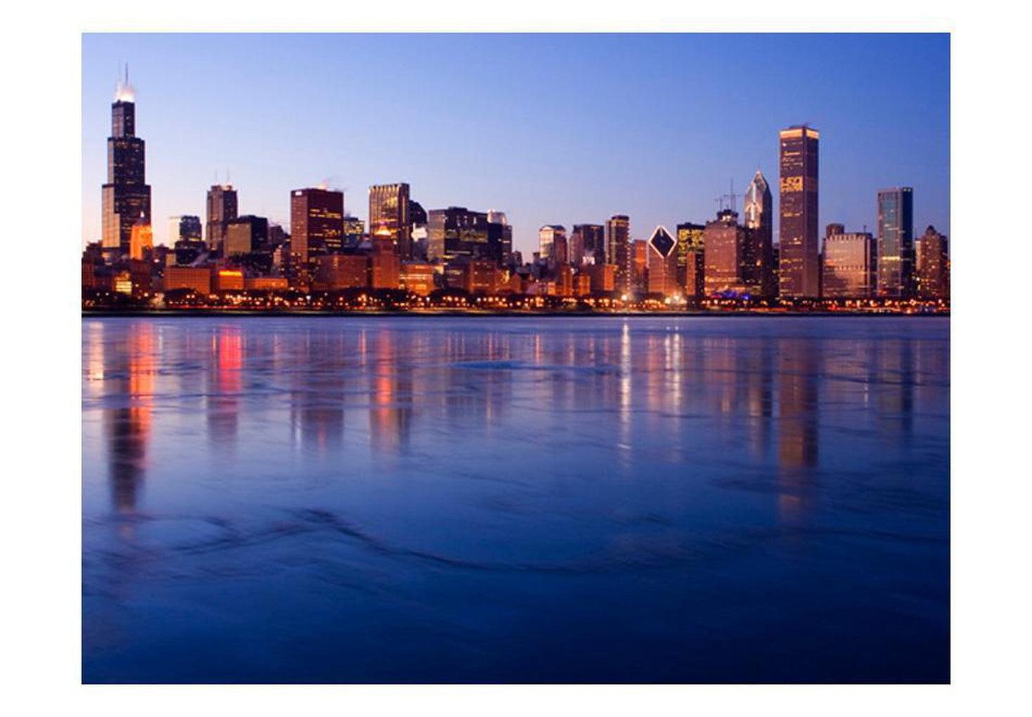 Cityscape Wallpaper Wall Mural - Icy Downtown Chicago