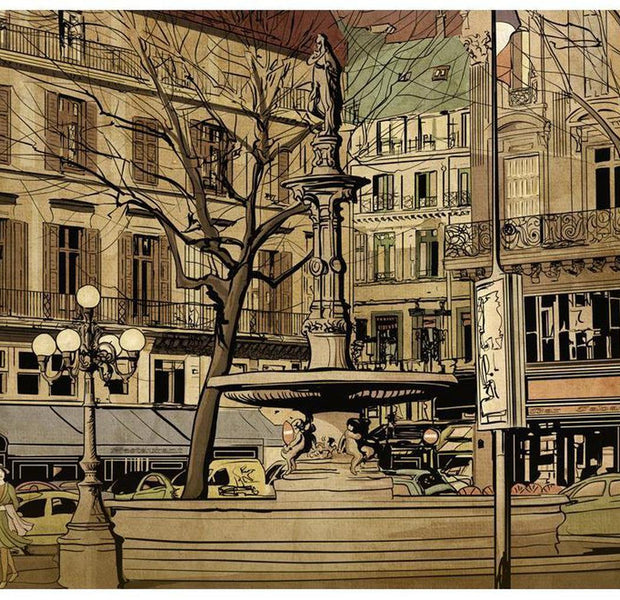 Cityscape Wallpaper Wall Mural - Parisian Fountain