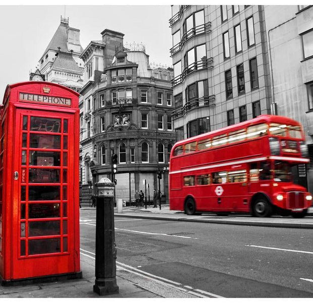 Cityscape Wallpaper Wall Mural - Red Bus And Phone Box In London