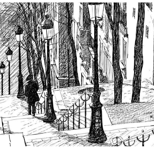 Cityscape Wallpaper Wall Mural - Stairs - Montmartre