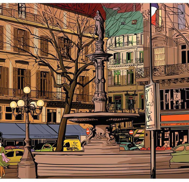 Cityscape Wallpaper Wall Mural - Walk Through The French Square