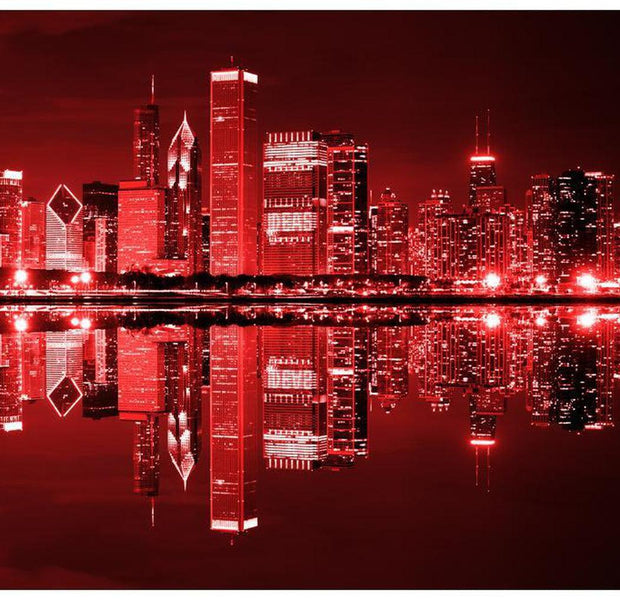 Cityscape Wallpaper Wall Mural - Wine-Colored Chicago