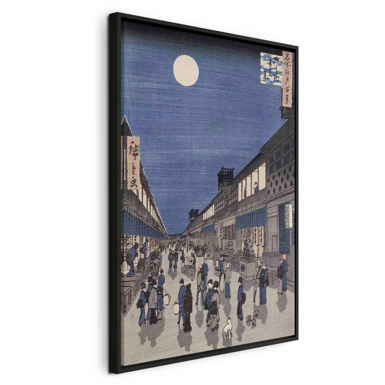 Floating Framed Canvas Art - Night Time View of Saruwaka Street - Meisho Edo Hyakkei