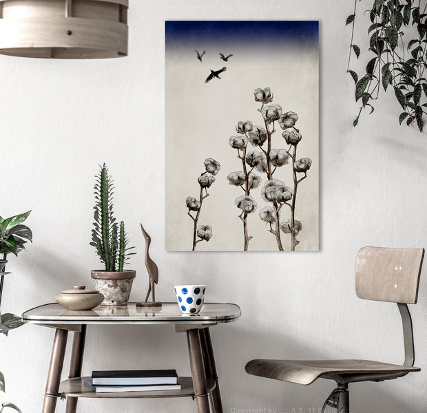 Floral Canvas Wall Art - Cotton Branches