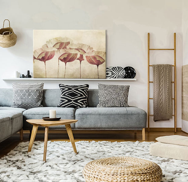 Floral Canvas Wall Art - Flowers in Beige