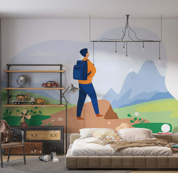 Premium Peel & Stick Wall Mural - Mountain Hiking Adventure