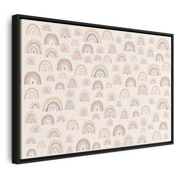 Floating Framed Canvas Art - Rainbows with Hearts on a Rainy Day