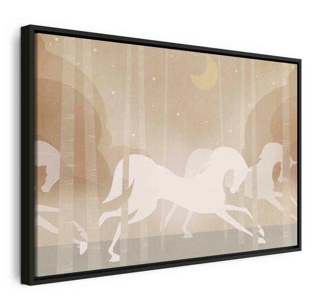 Floating Framed Canvas Art - Moon Horses